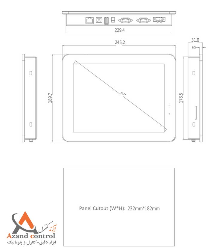 ابعاد اچ ام ای (HMI) فلزی فلکسم مدل FE4097X