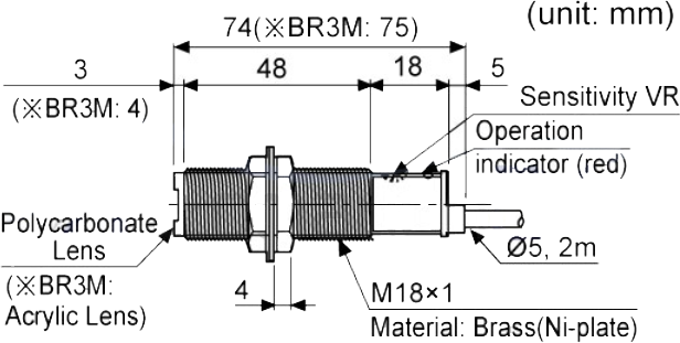 ابعاد سنسور نوری آتونیکس BR100-DDT-P