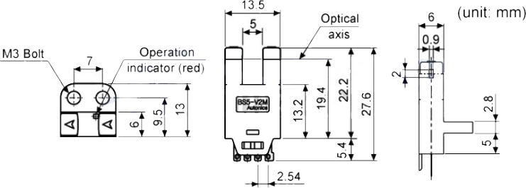 ابعاد سنسور نوری آتونیکس BS5-V2M