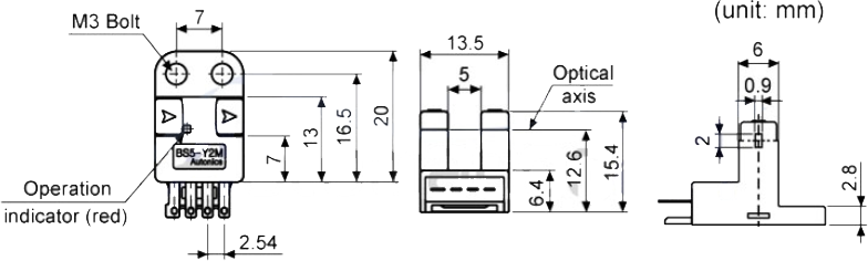 ابعاد سنسور نوری آتونیکس BS5-Y2M