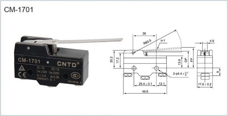 ابعاد میکرو سوئیچ CNTD مدل CM-1701