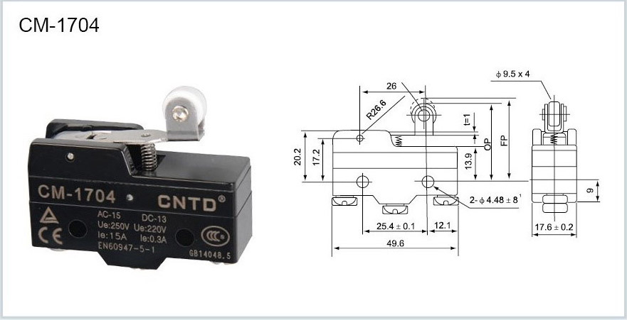 ابعاد میکرو سوئیچ CNTD مدل CM-1704