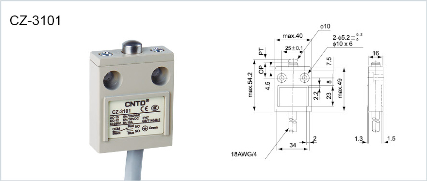 ابعاد میکرو سوئیچ CNTD مدل CZ-3101