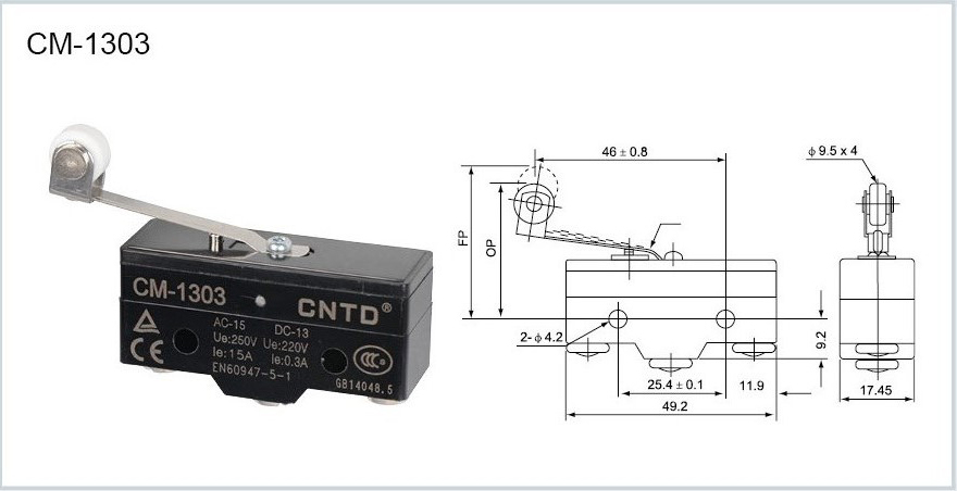 ابعاد لیمیت سوئیچ CNTD مدل CM-1303