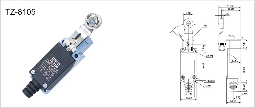 ابعاد لیمیت سوئیچ CNTD مدل TZ-8105