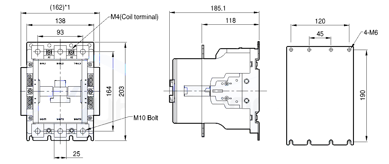 ابعاد کنتاکتور LS مدل MC 185a بوبین 240-100 AC/DC